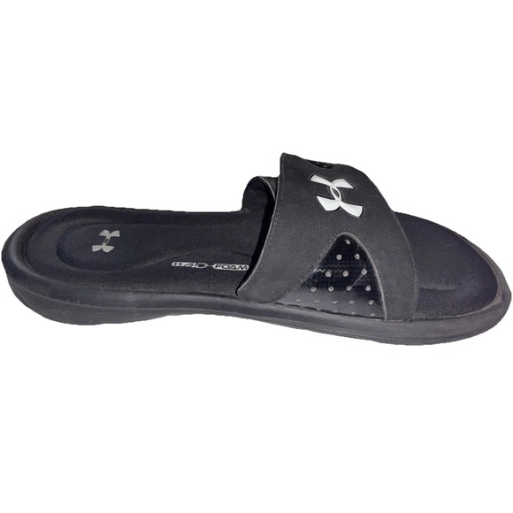 Under Armour Youth Ignite V SL Foam Pad Slides Sandals Black and White 7Y - Picture 1 of 5